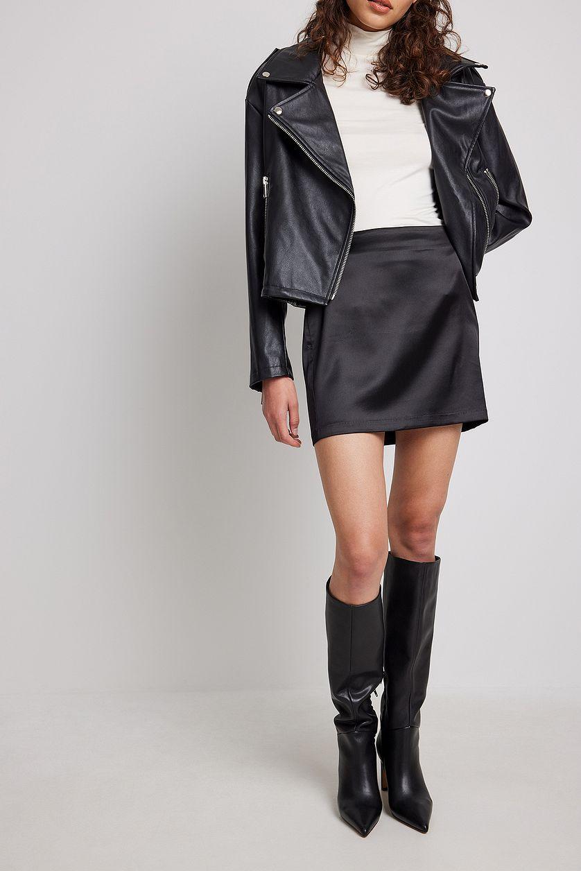 Fitted High Waist Mini Satin Skirt Product Image