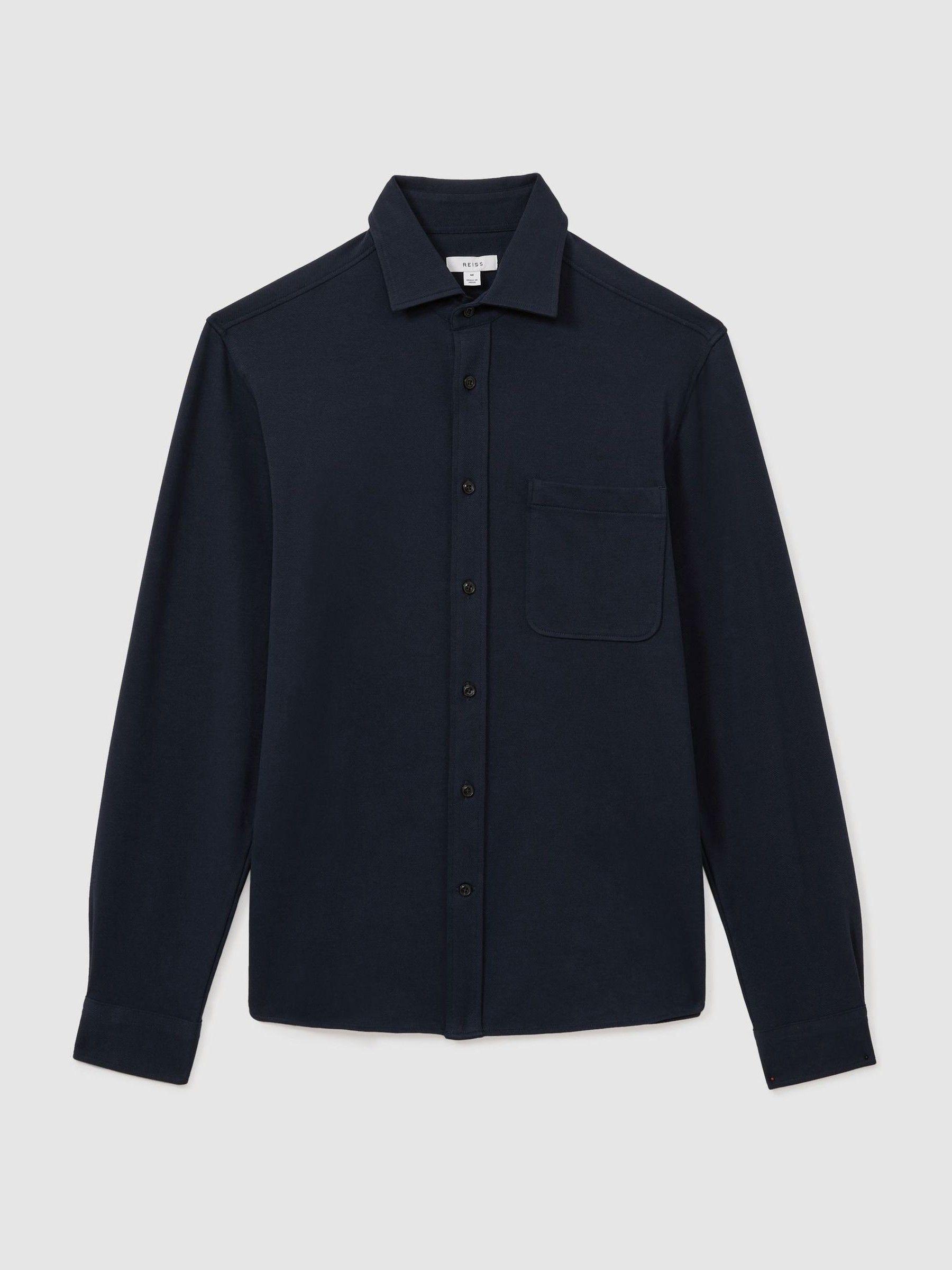 Cotton Blend Twill Overshirt in Navy Product Image