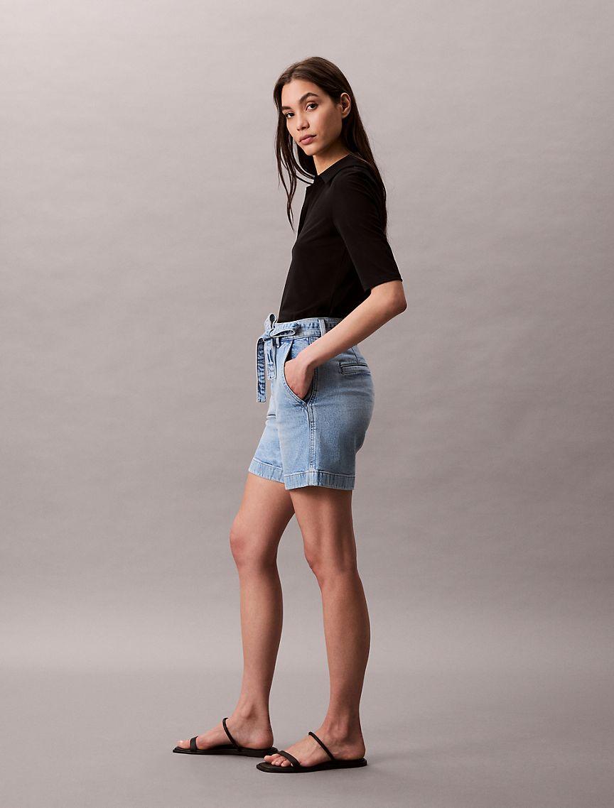 Tie Belt Denim Shorts  Product Image