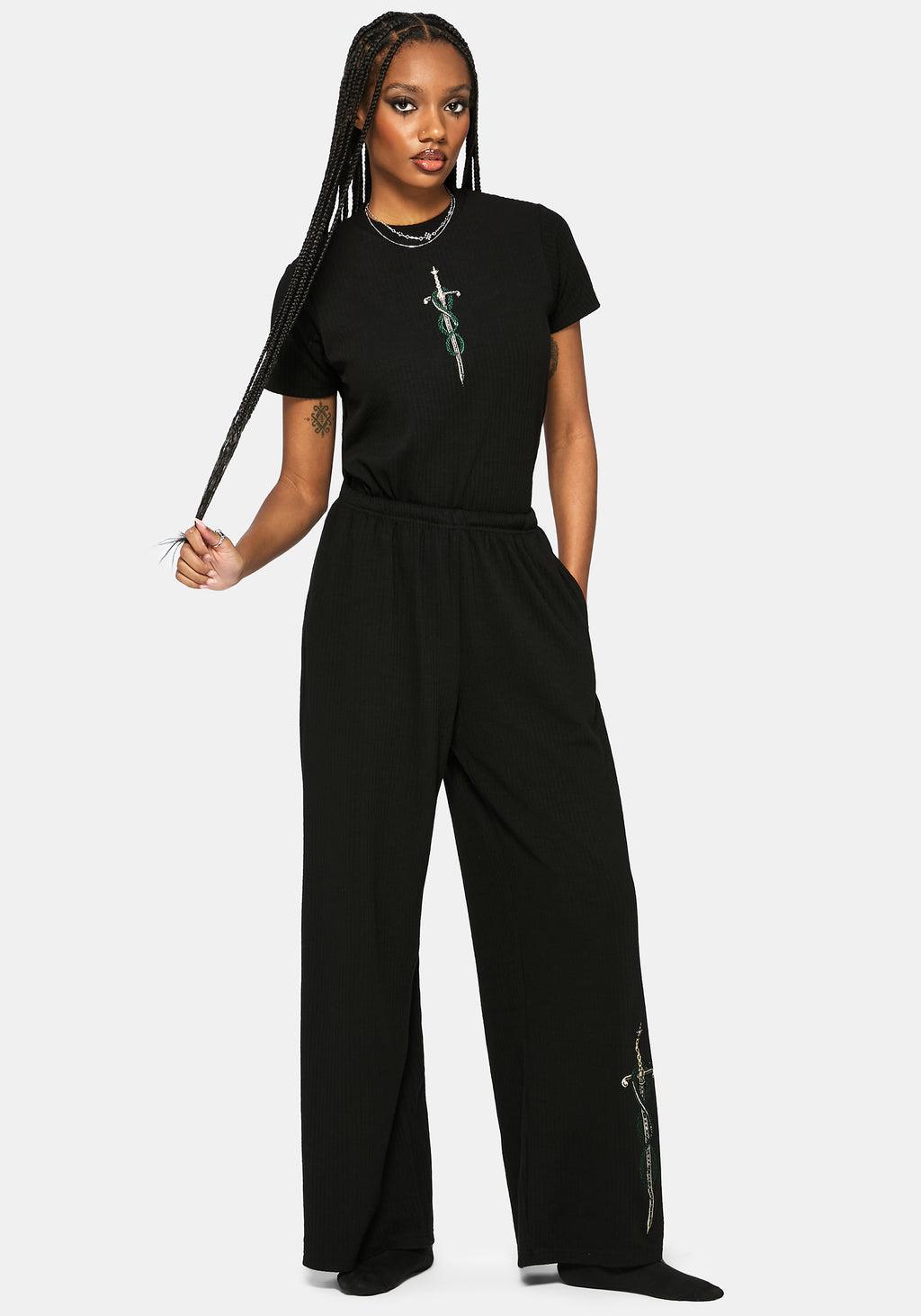 Aelin Sword Embroidered Short Sleeve Ribbed Top Product Image