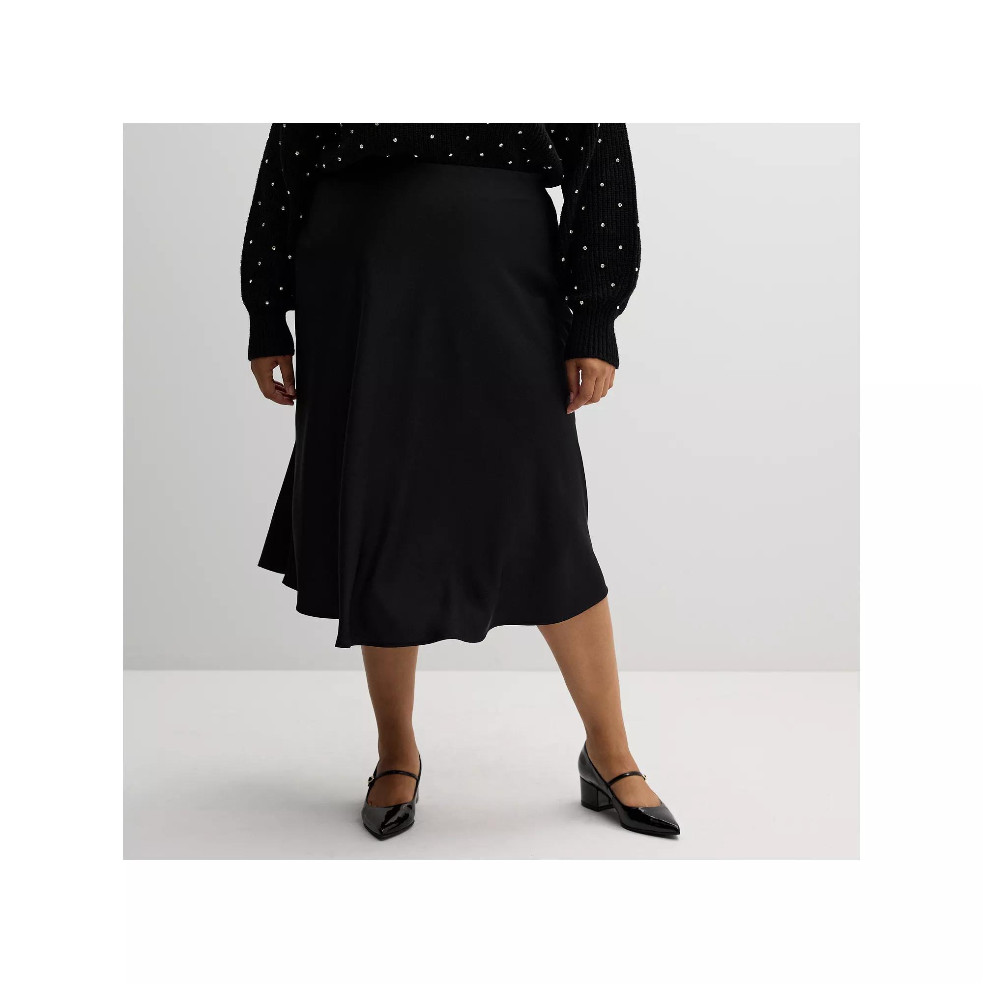 Plus Size Nine West Satin Midi Skirt, Women's, Size: 4XL, Mineral Black Product Image