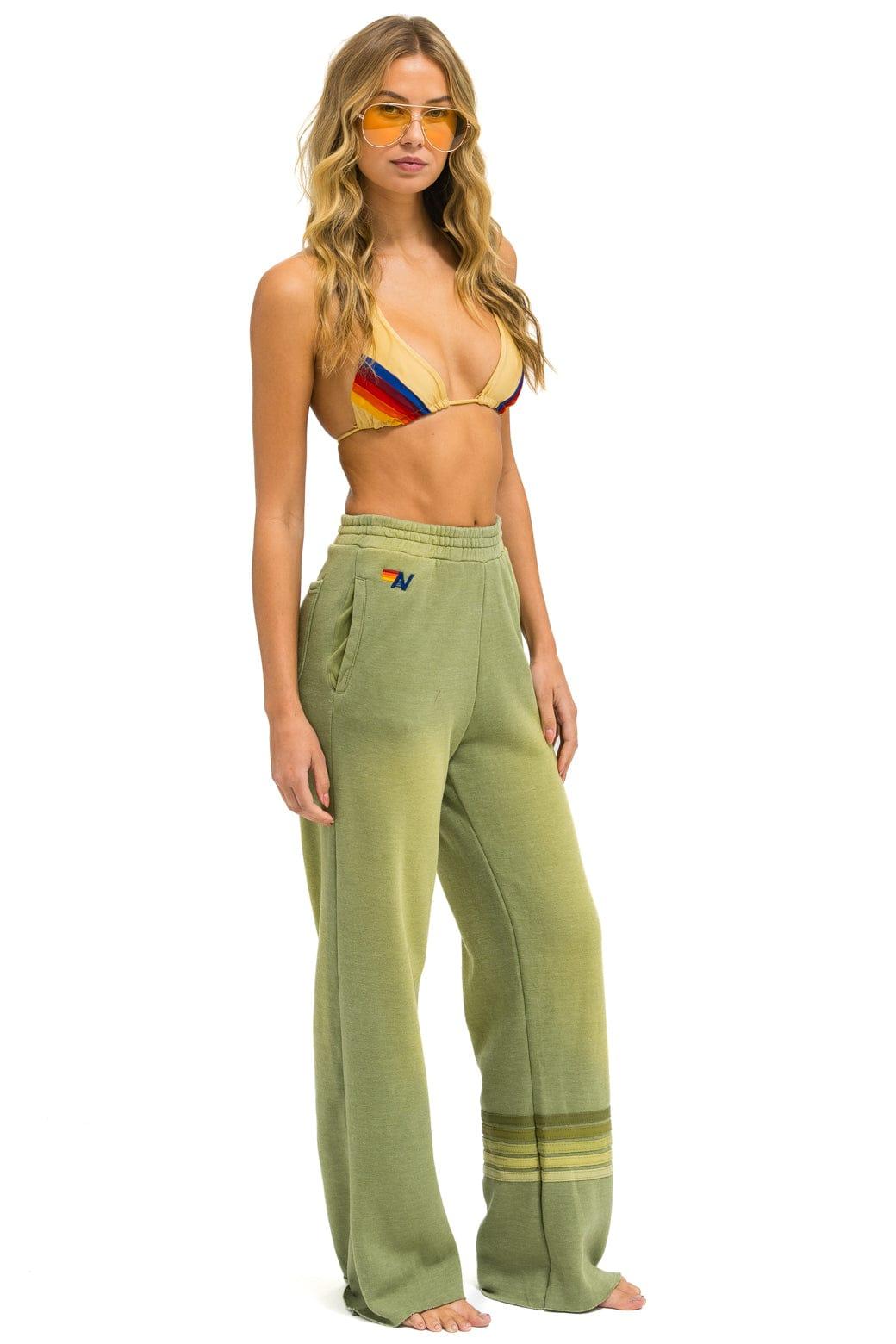 RUGBY STITCH WIDE LEG POCKET SWEATPANTS - FADED ARMY Female Product Image