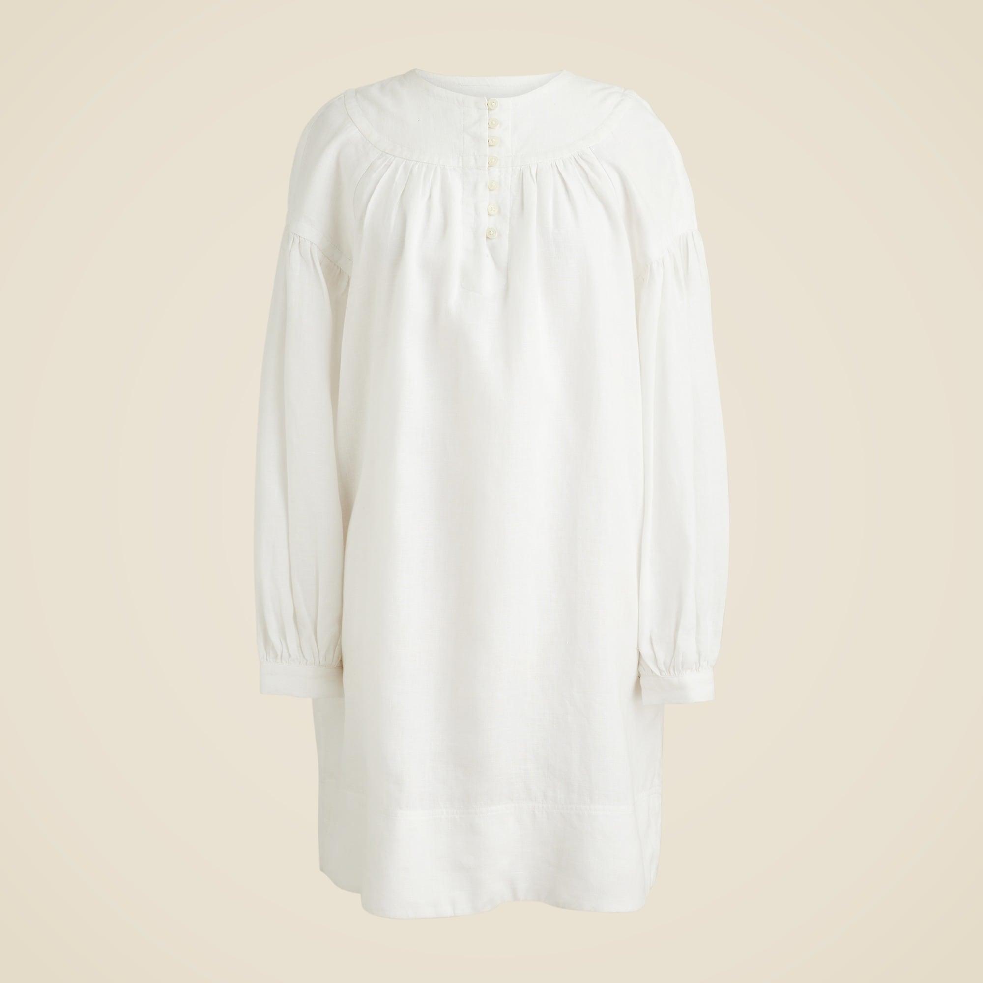 Gathered popover dress in linen Product Image