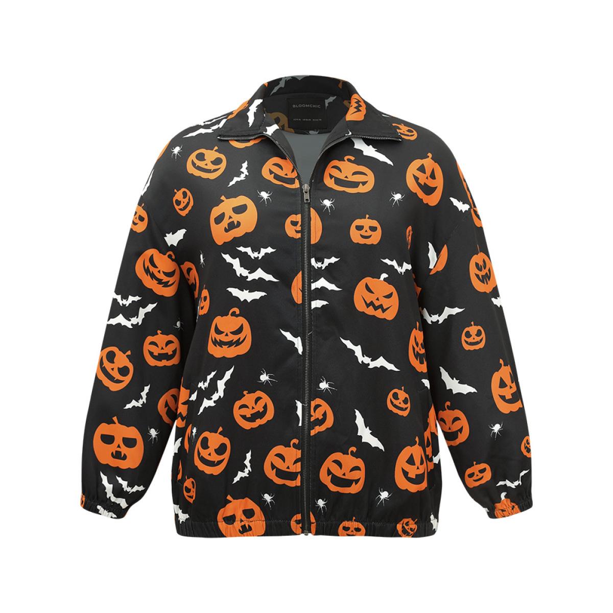 Plus Size Halloween Graphic Zipper Fly Pocket Coat Women Black Casual Elastic cuffs Ladies Dailywear Winter Coats BloomChic 14-16/1X Product Image