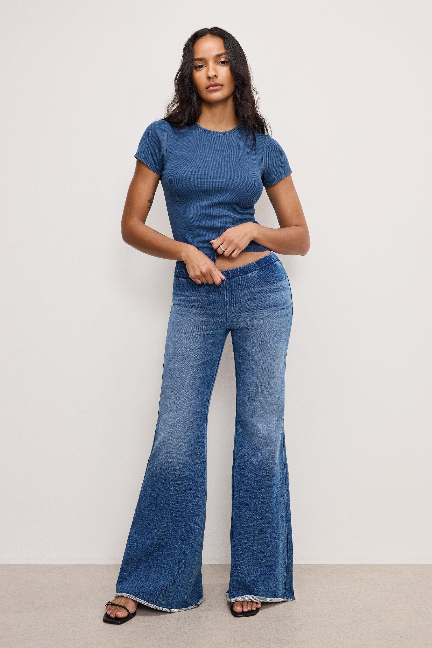 JEANIUS PULL ON FLARE LEGGINGS | INDIGO900 Product Image