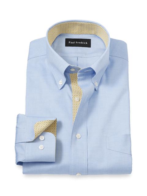 Comfort Stretch Non-Iron Solid Dress Shirt With Contrast Trim - Blue/yellow Product Image