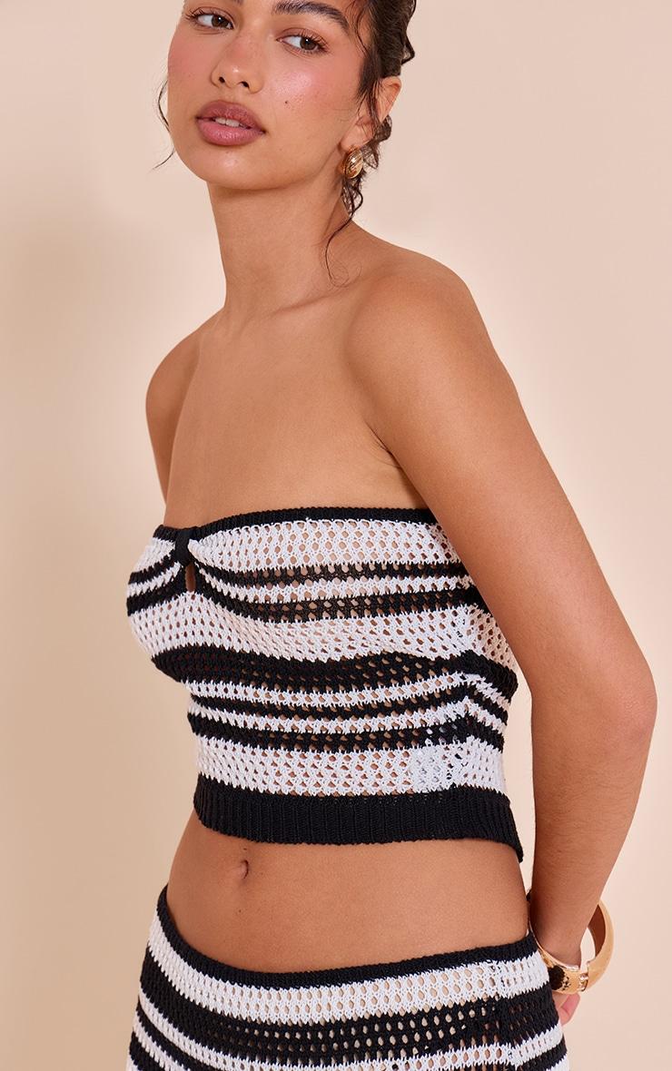 Monochrome Bandeau Stripe Crochet Top Product Image