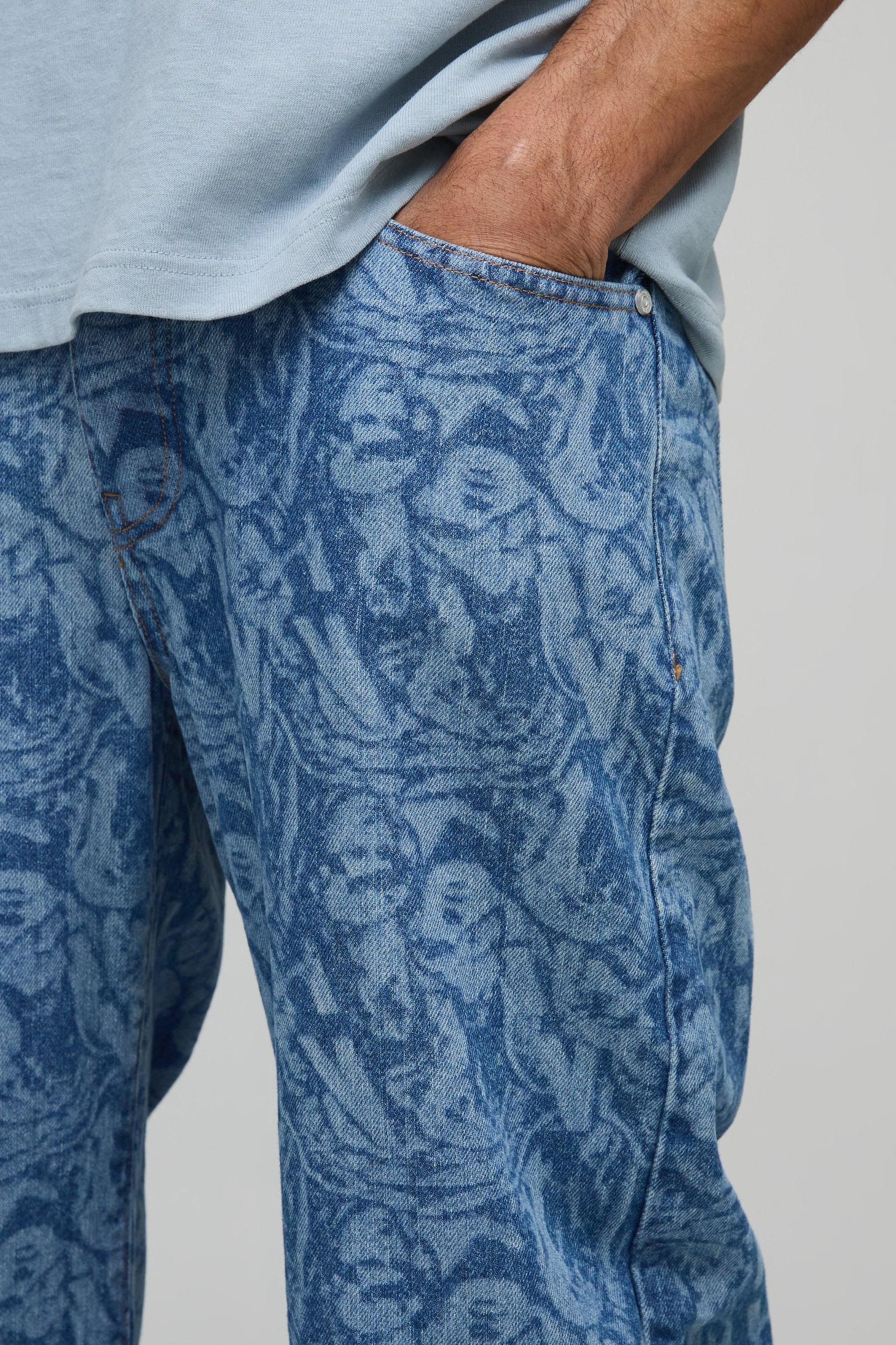 Relaxed Rigid Laser Printed Denim Jeans | boohooMAN USA Product Image