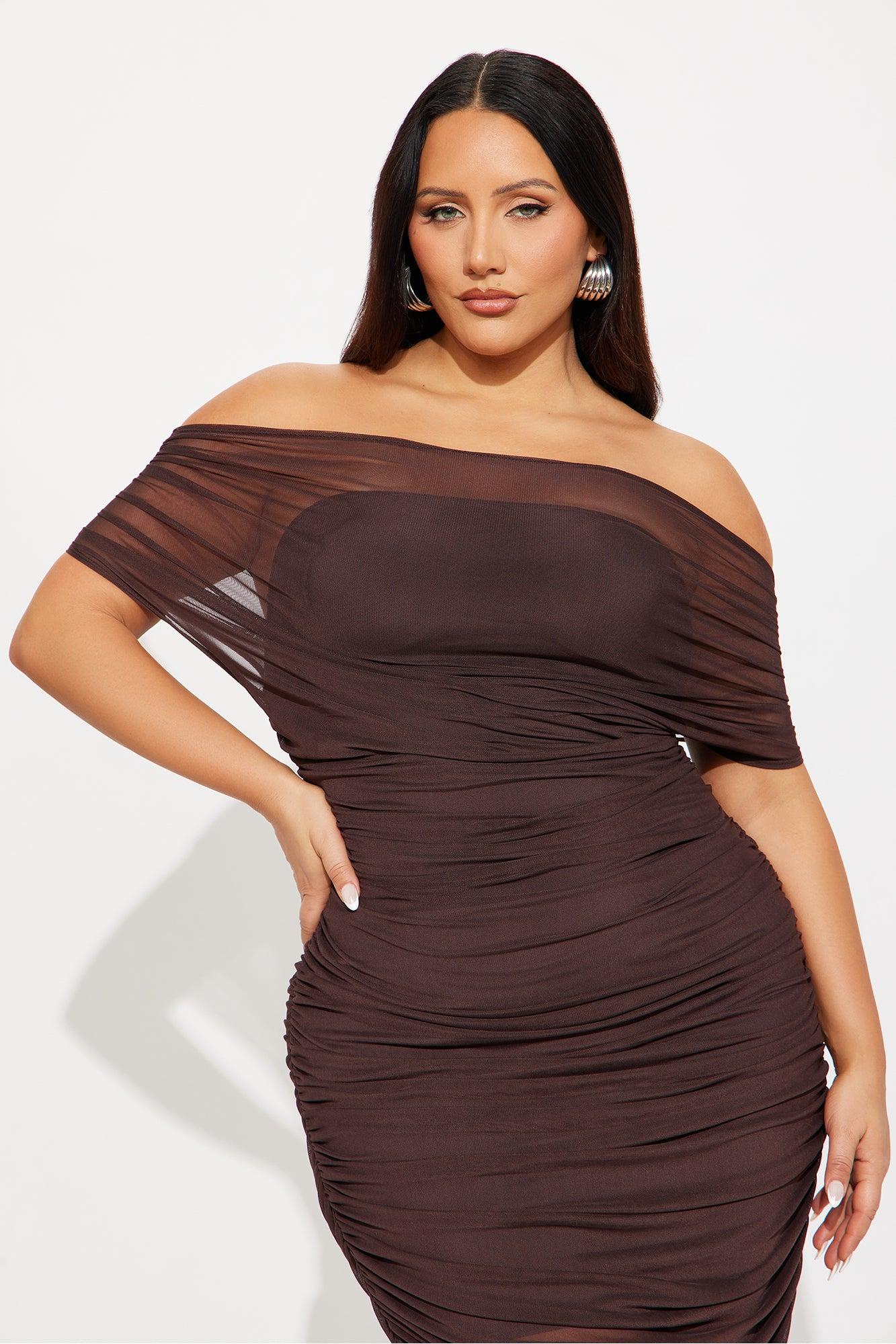 Obsessed With Me Ruched Maxi Dress - Brown Female Product Image