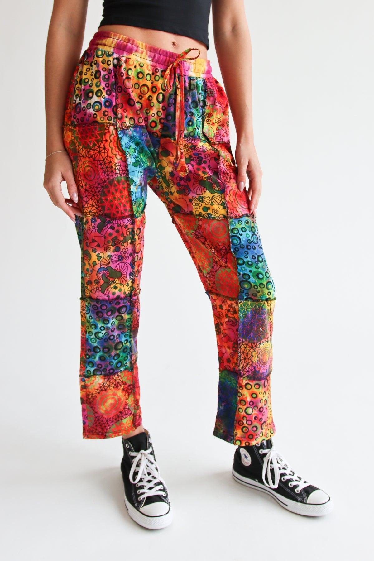 Tie Dye Mushroom Patchwork Pants Product Image