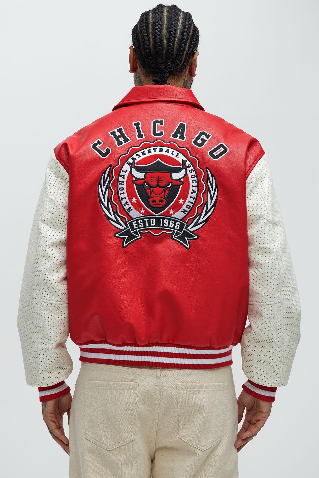 Bull Top Dawg Faux Leather Collared Varsity Jacket - Red Male Product Image