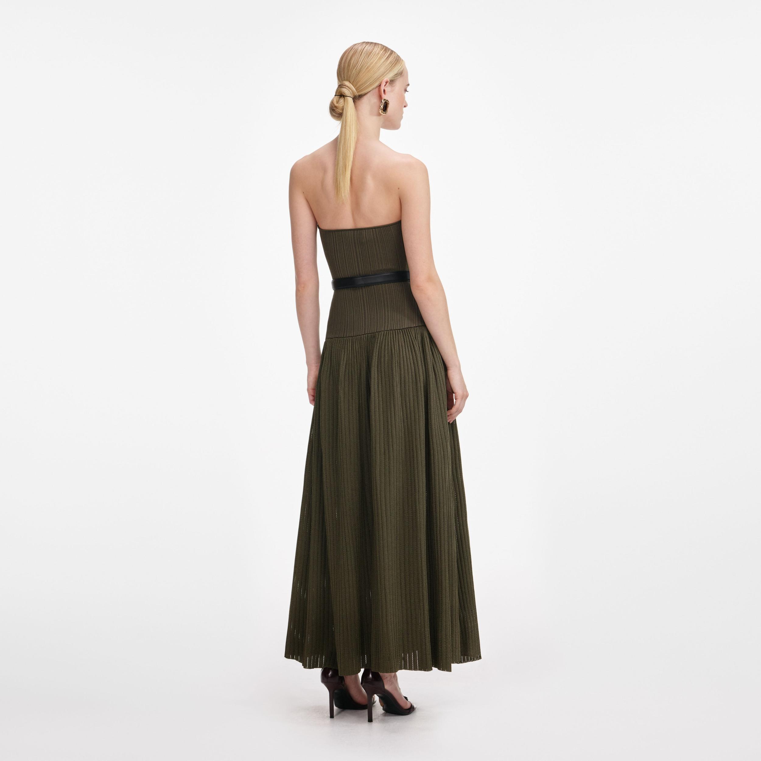 Khaki Bandeau Knit Midi Dress Product Image