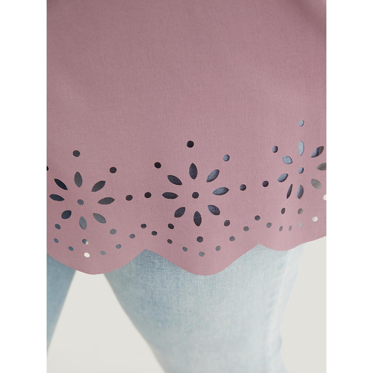 Plus Size Mauve Plain Laser Cut Notched Scalloped Hem Blouse Women Elegant Short sleeve Notched collar Dailywear Blouses BloomChic 10/M Product Image