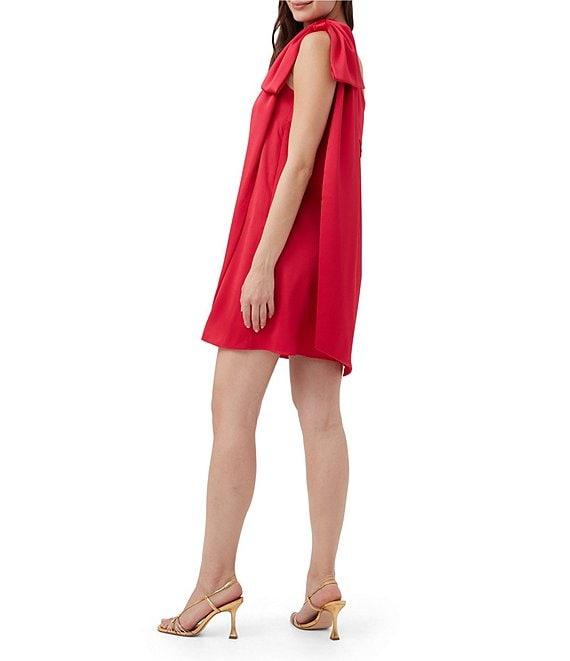 Trina Turk Satin One Shoulder Sleeveless Bow Shoulder Dress Product Image