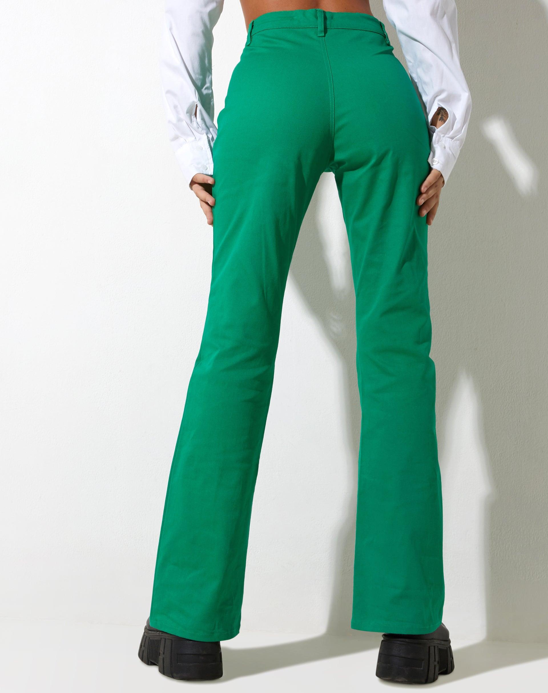 Zoven Flare Trouser in Twill Blush Green Female Product Image