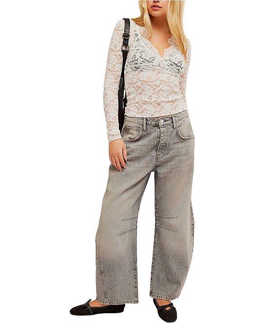 Free People All Day Lace V Neck Long Sleeve Sheer Lace Knit Top Product Image