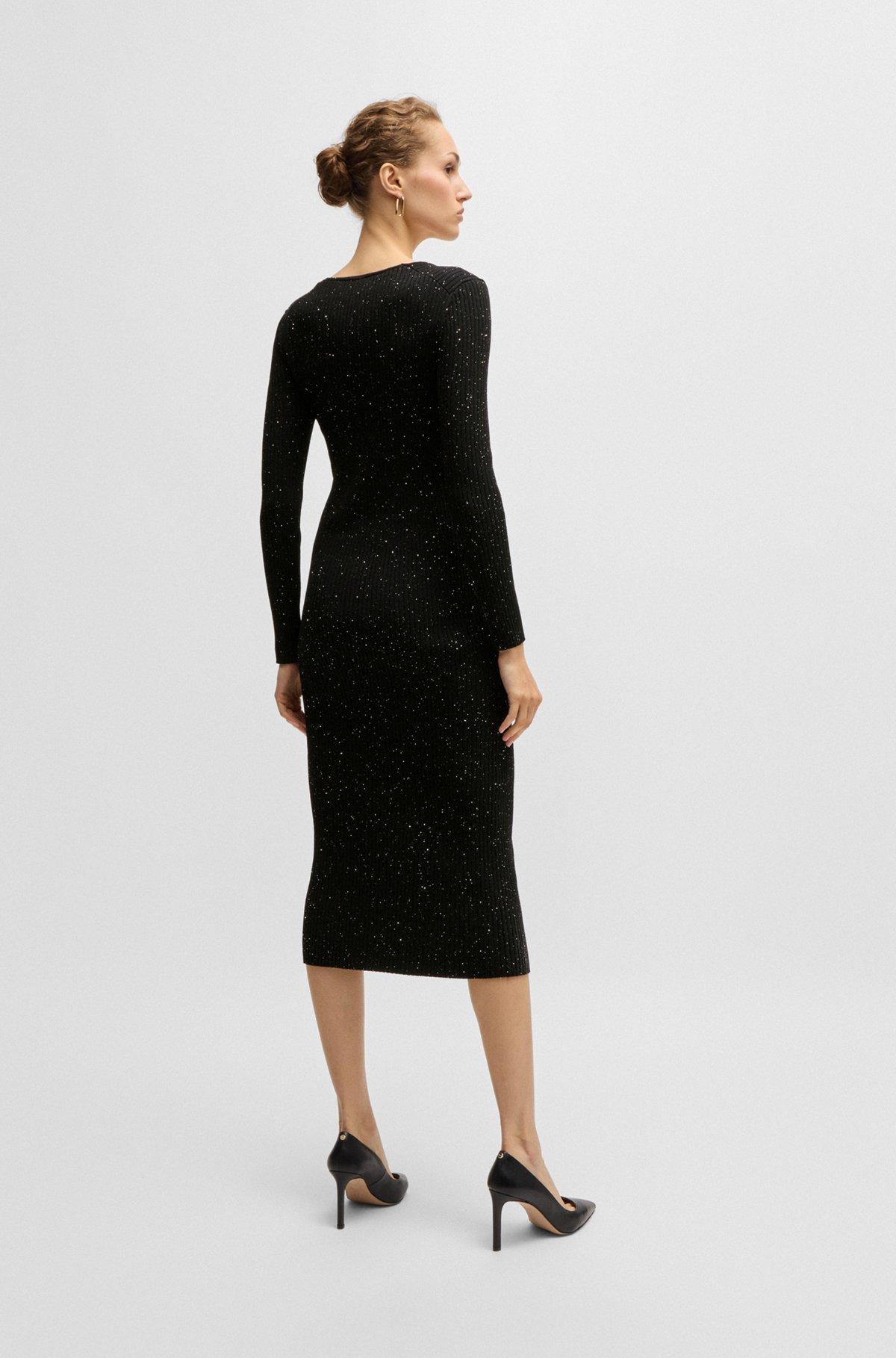 Long-sleeved knitted dress with sequin embellishments Product Image