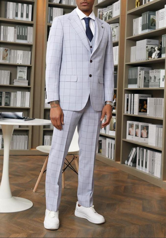 Stacy Adams - 3 Piece Suit 2 Buttons Windowpane Hybrid Fit In Light Purple Product Image