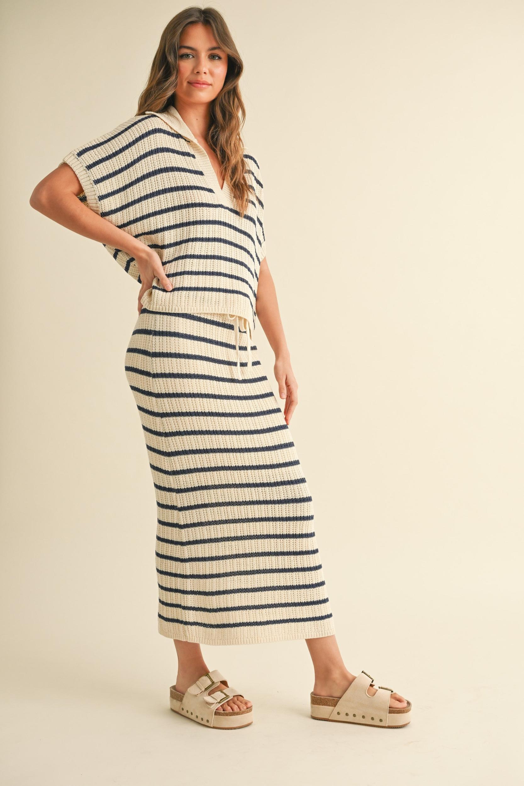 Striped Knit Midi Skirt Product Image