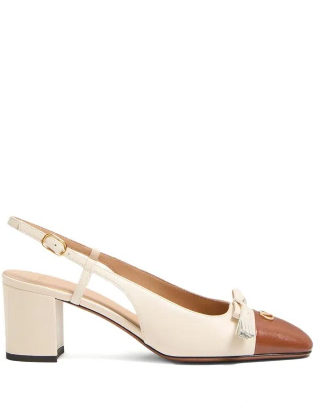 VALENTINO GARAVANI Leather Vlogo Signature Pumps With Slingback Strap In Neutral Product Image