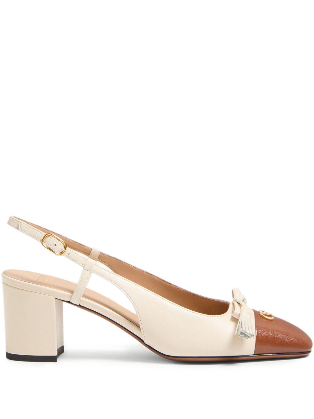 VALENTINO GARAVANI Leather Vlogo Signature Pumps With Slingback Strap In Neutral Product Image