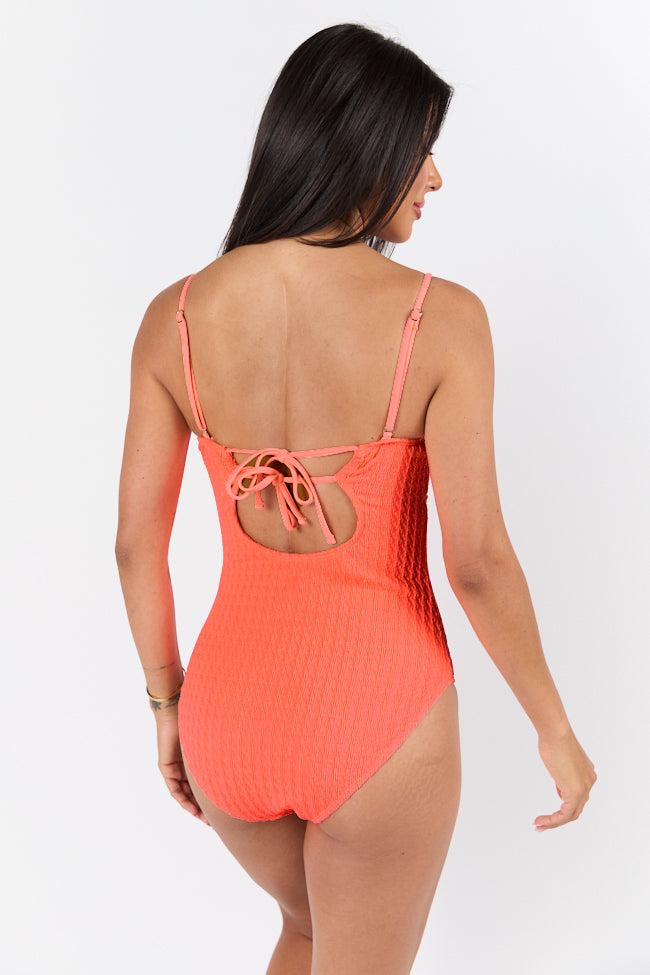 By The Beach Neon Coral Square Notch One Piece Swimsuit FINAL SALE Product Image