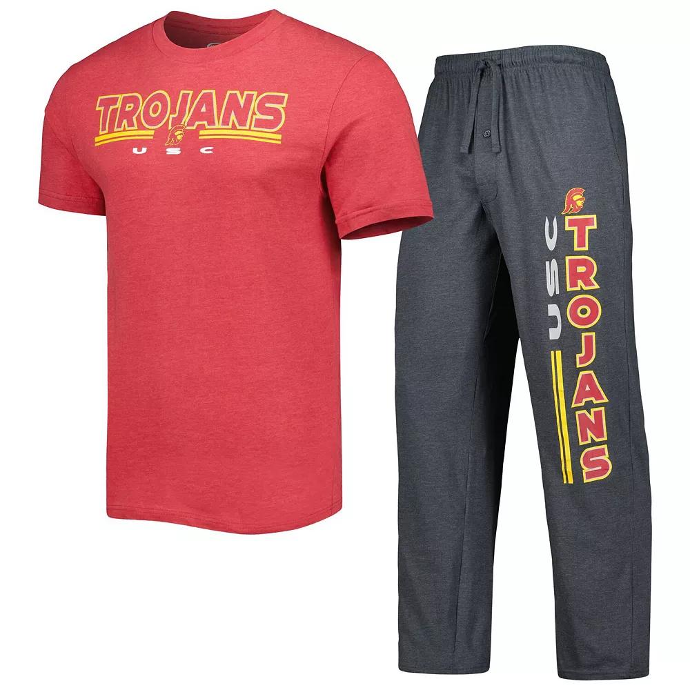 Men's Concepts Sport Cardinal/Charcoal USC Trojans Meter T-Shirt & Pants Sleep Set, Size: Large, Red Product Image