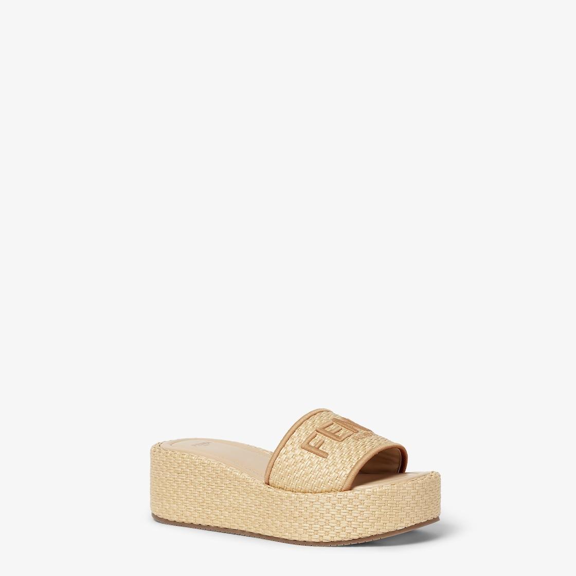 Fendi SunshineBeige raffia Flatform Slides Product Image