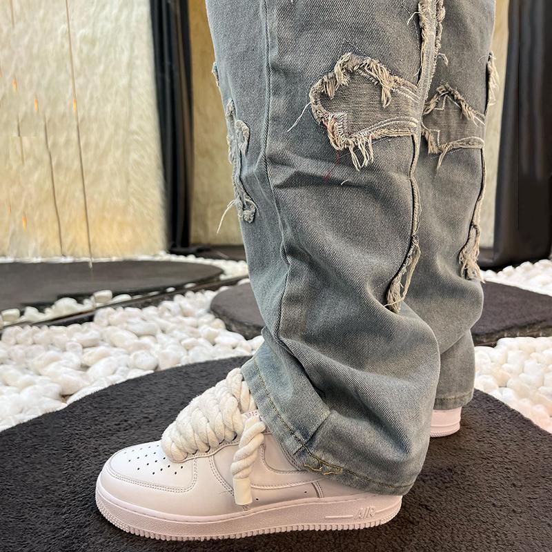 Men's Stylish Cross Cross Patch Street Jeans Product Image