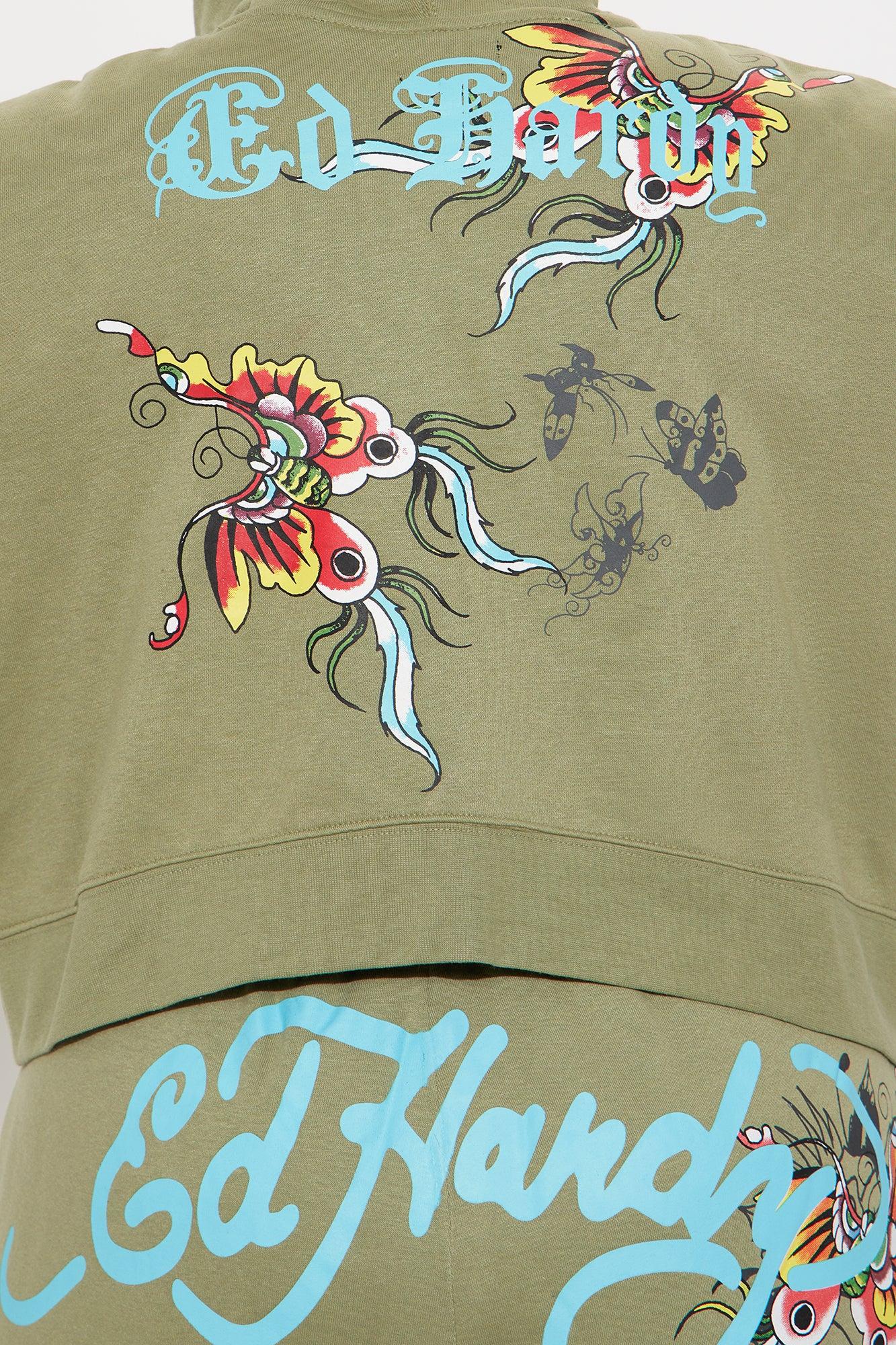 Ed Hardy Butterfly Zip Front Hoodie - Sage Product Image