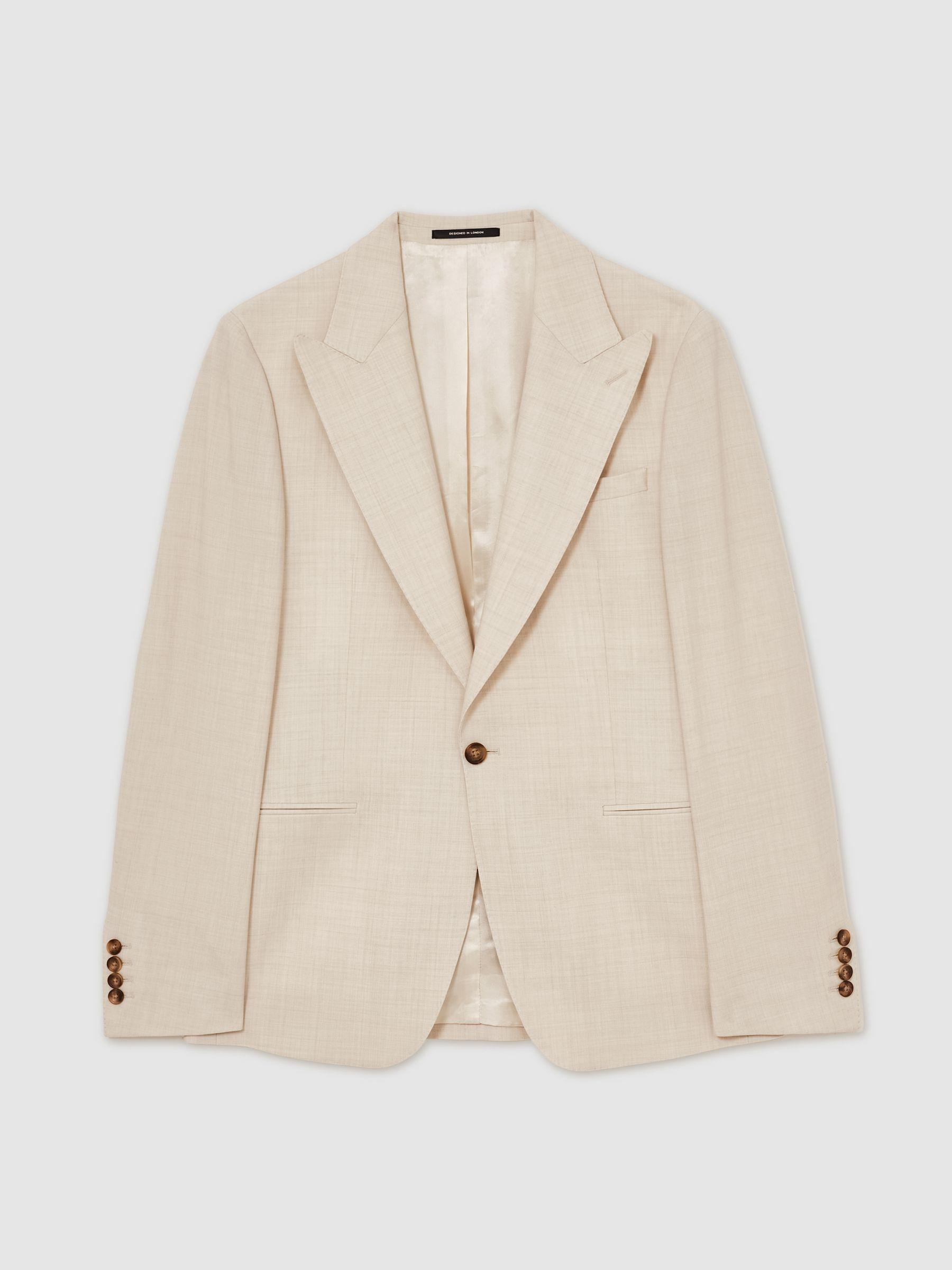 Single-Breasted Textured Suit Blazer Slim-Fit With Wool in Stone Product Image