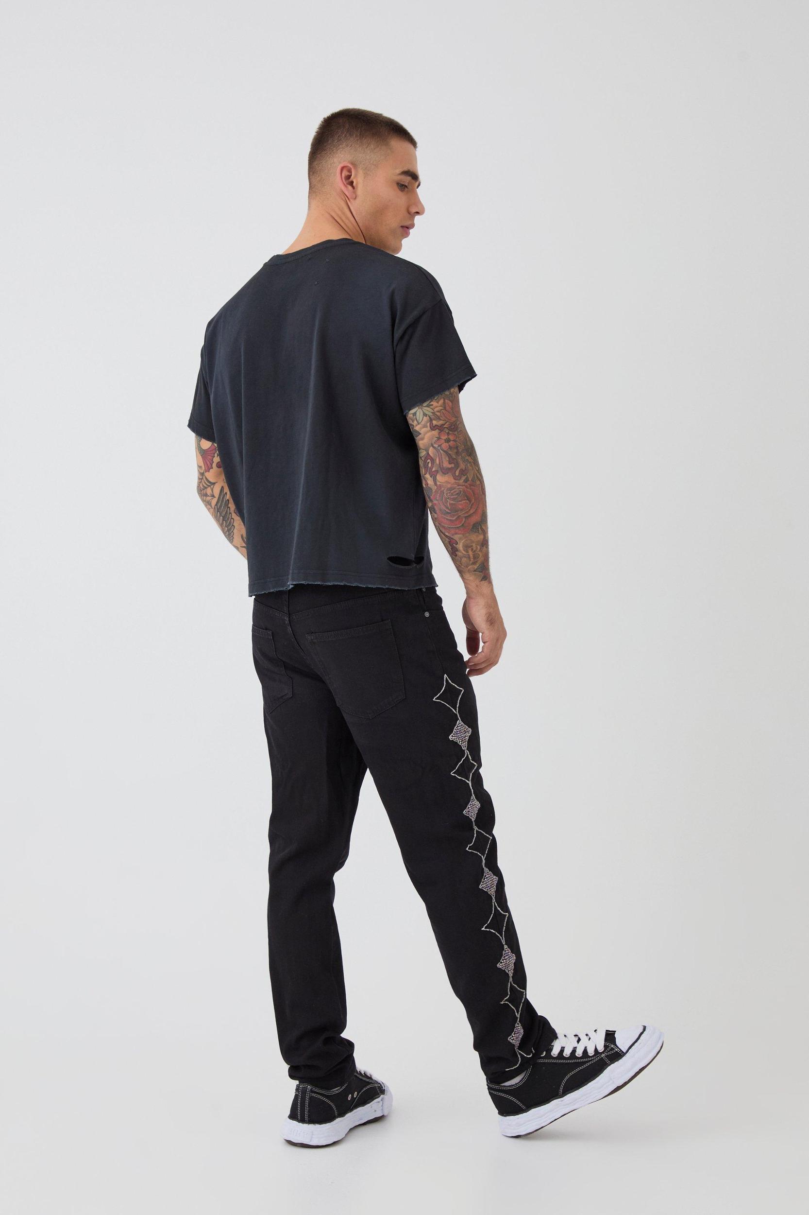 Slim Rigid Star Embellished Jeans | boohooMAN USA Product Image