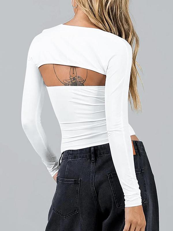 Long Sleeves Skinny Solid Color Collarless T-Shirts Tops Product Image