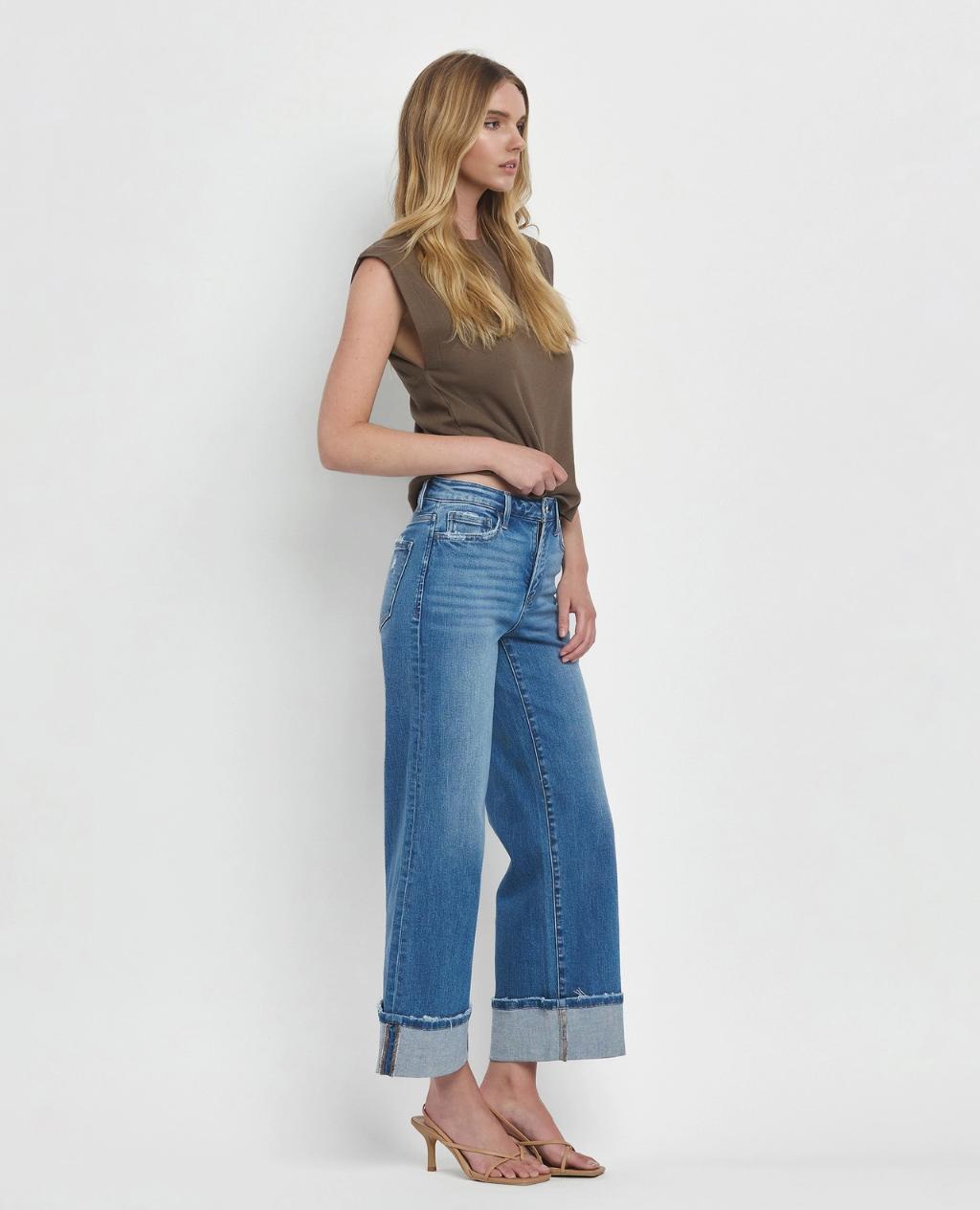 Cuffed Wide Leg Jeans Product Image