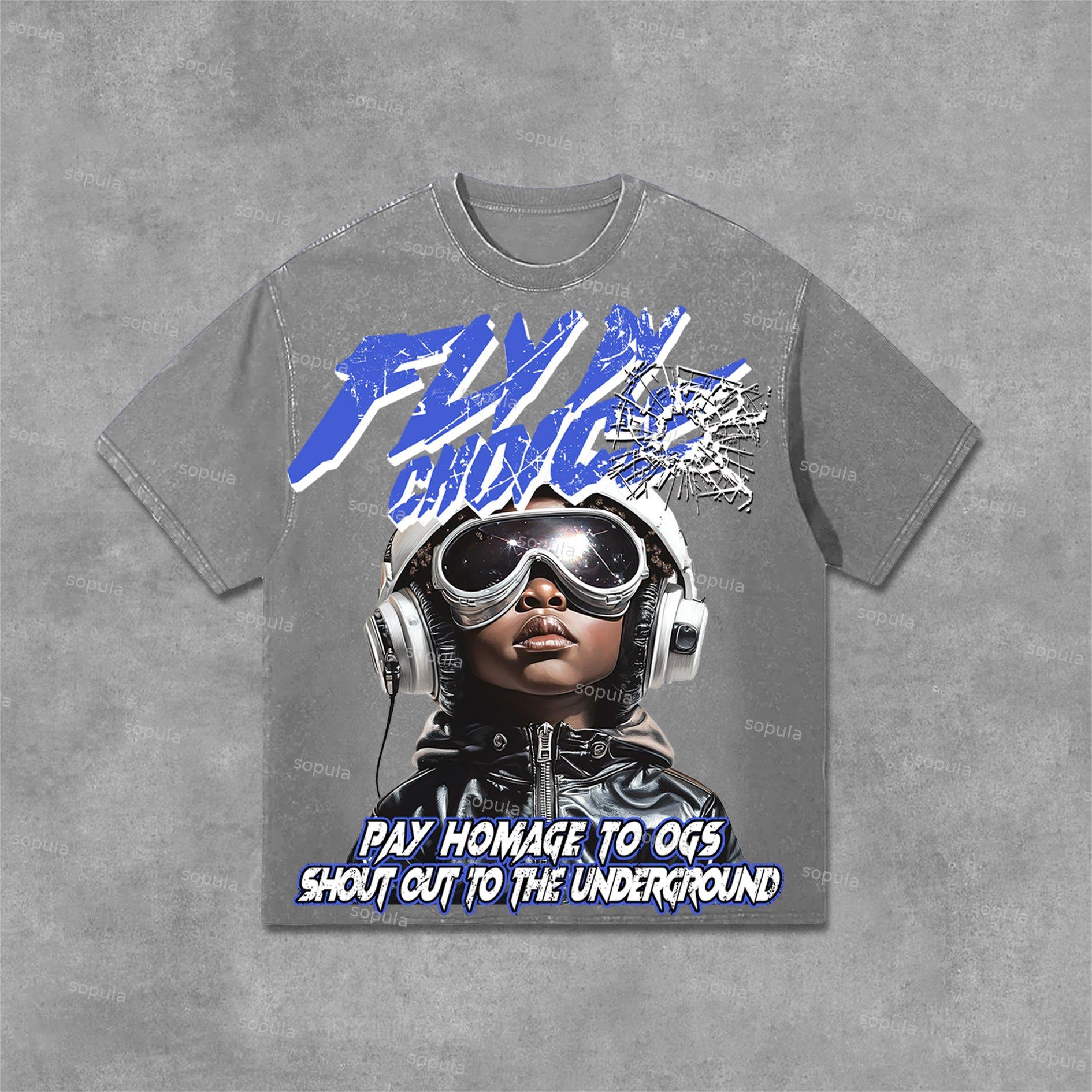 Sopula Fly By Choice Graphic Print Acid Washed T-Shirt Product Image