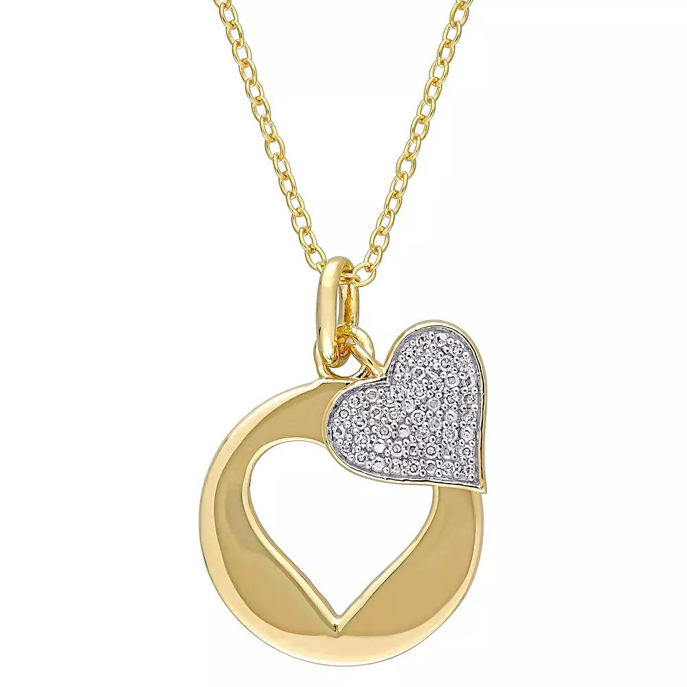 Stella Grace 18k Gold Over Silver 1/10 Carat T.W. Diamond Heart Cutout Pendant Necklace, Women's, Size: 18", Gold Tone Product Image