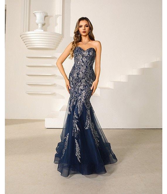 Terani Couture Sweetheart Neck Beaded Tulle Mermaid Gown Product Image
