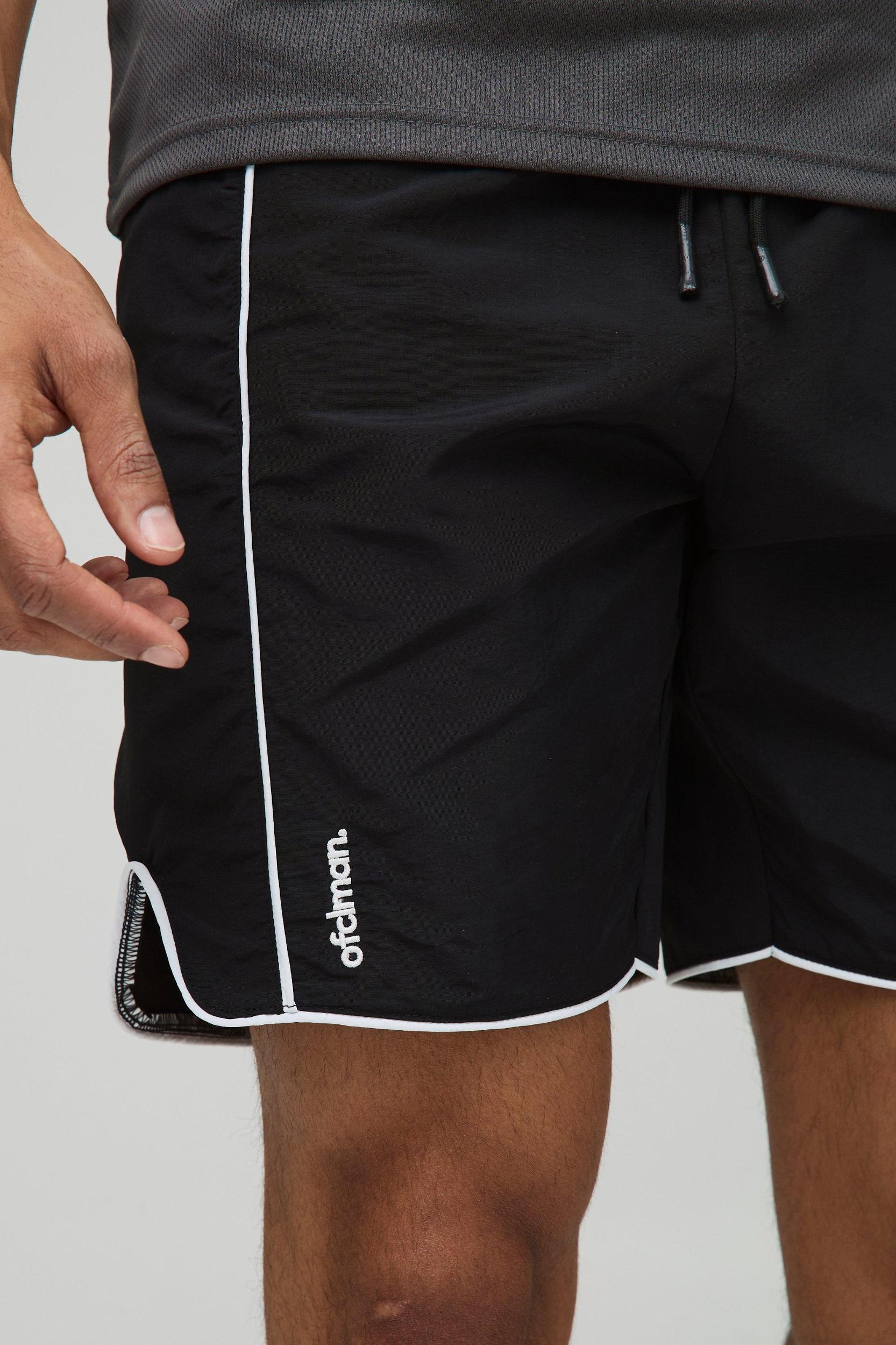 Elasticated Waist Relaxed Crinkle Nylon Pipped Shorts | boohooMAN USA Product Image