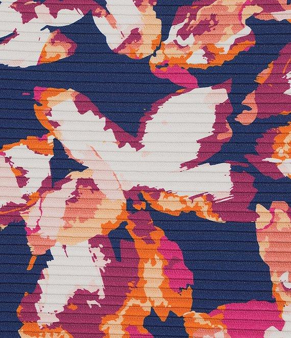 Investments Plus Size Knit Blue Autumn Floral Short Sleeve High Neck Ottoman Top Product Image