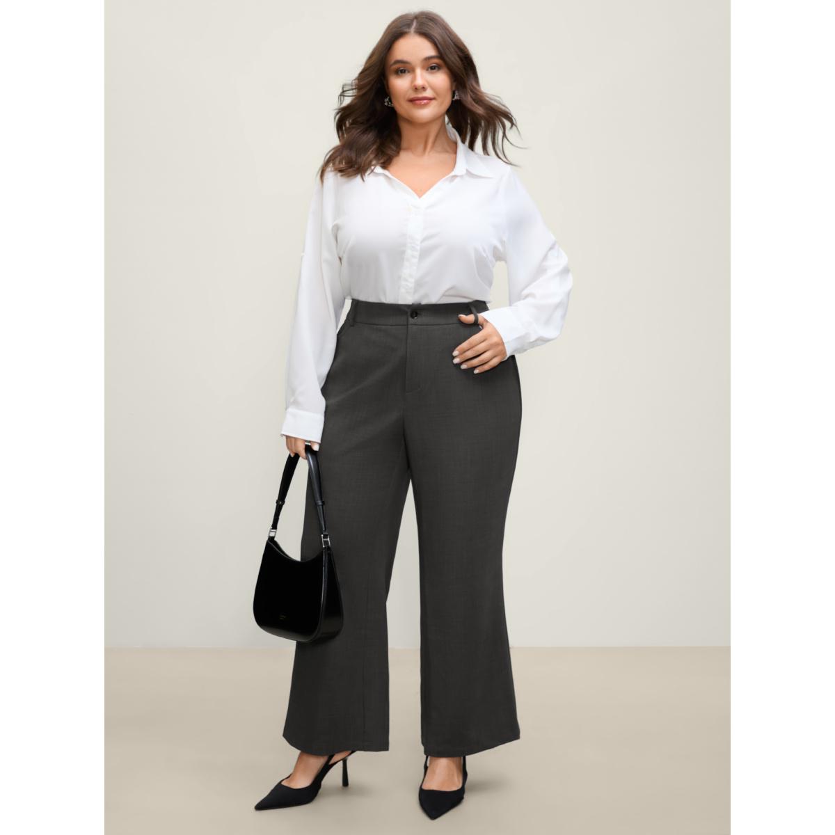 Plus Size Stretch Woven Micro Flare Pants Women DimGray Office Bodycon Mid Rise Office Pants BloomChic 14-16/1X Product Image