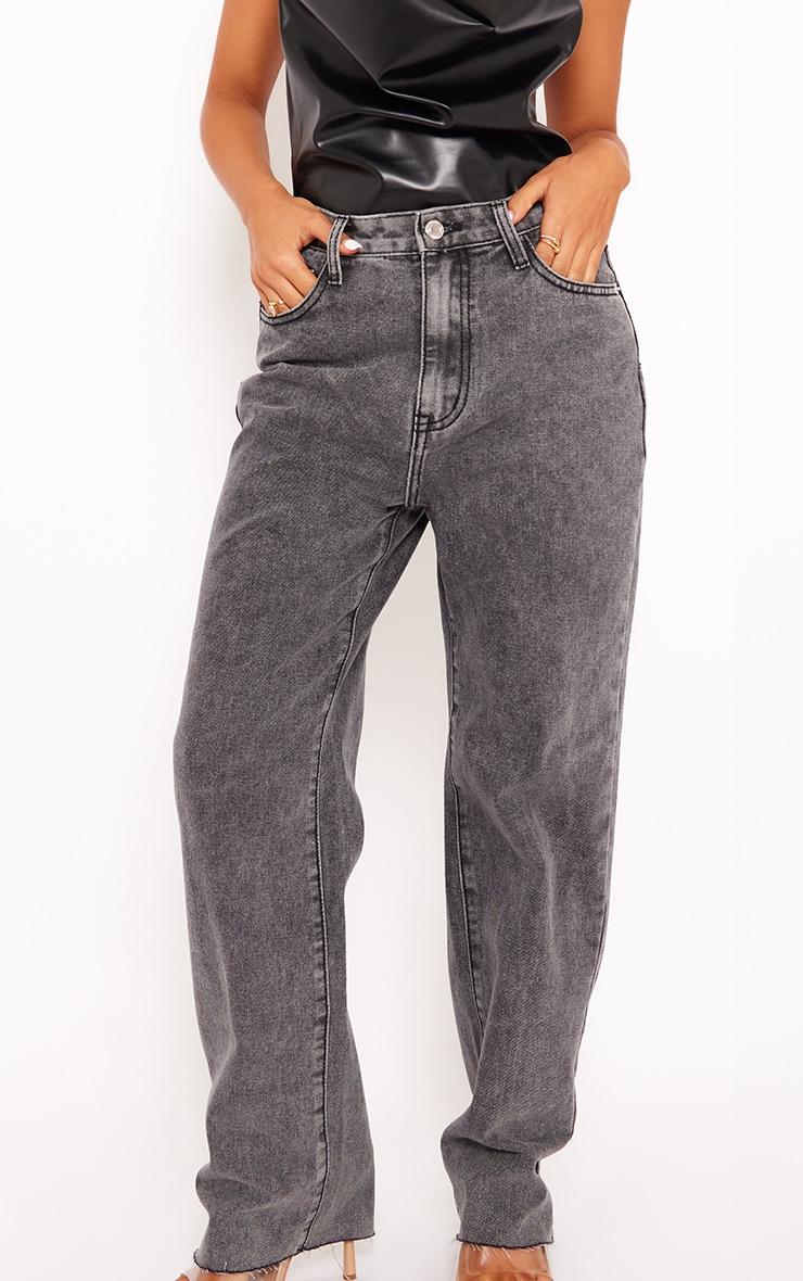 Petite Washed Grey Long Leg Straight Jeans Product Image