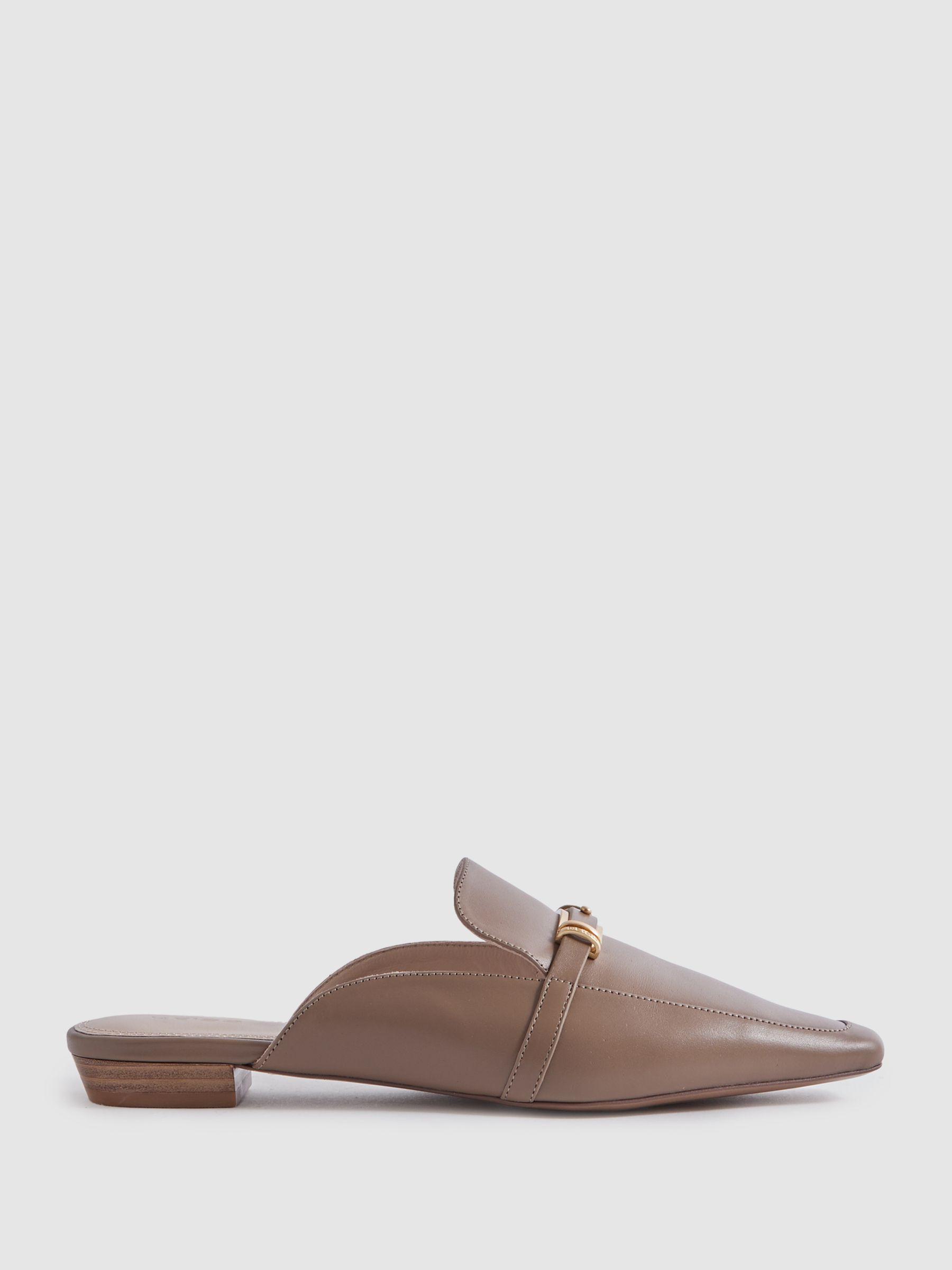 Flat Leather Mules in Taupe Product Image