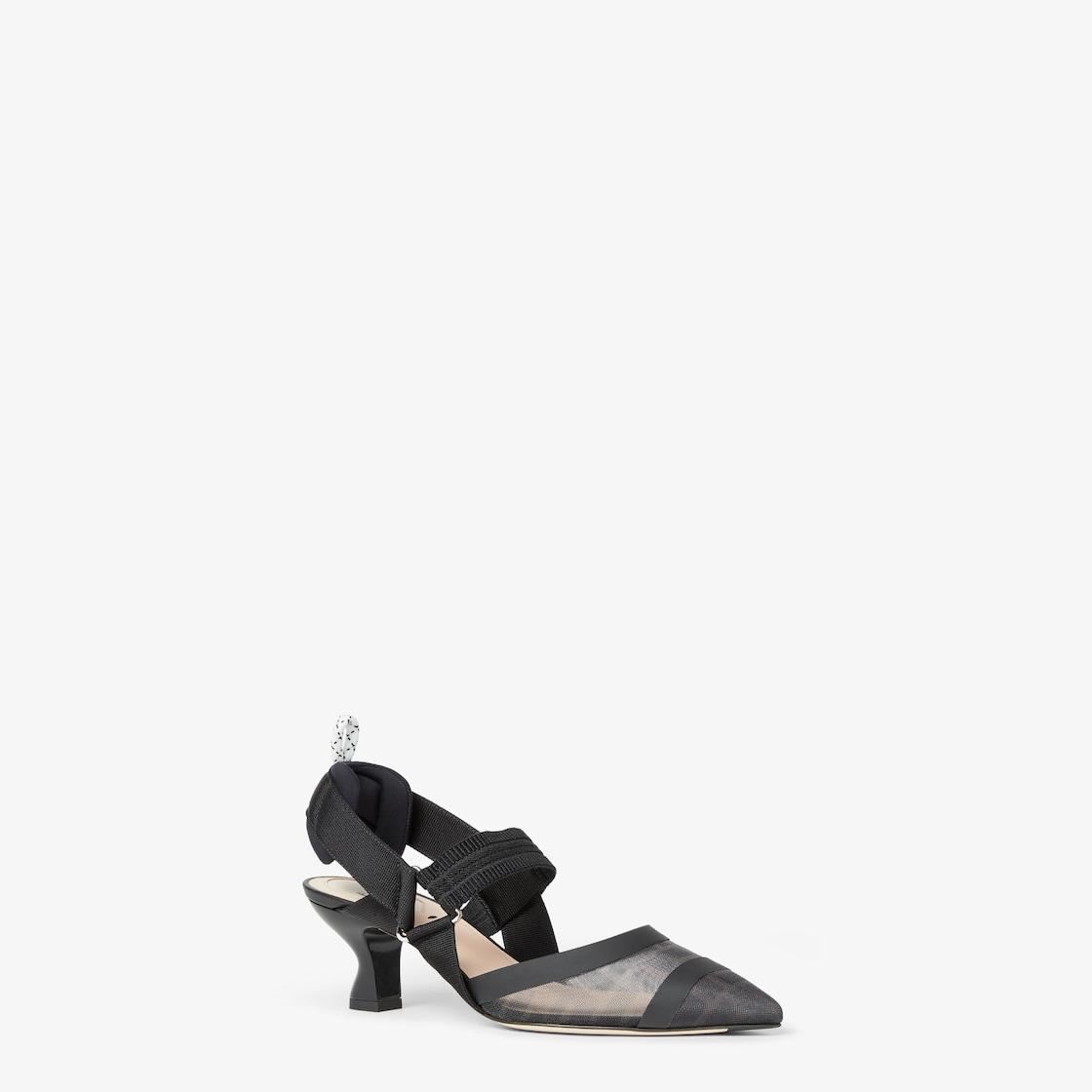 ColibrìBlack leather and mesh slingbacks with medium heel Product Image