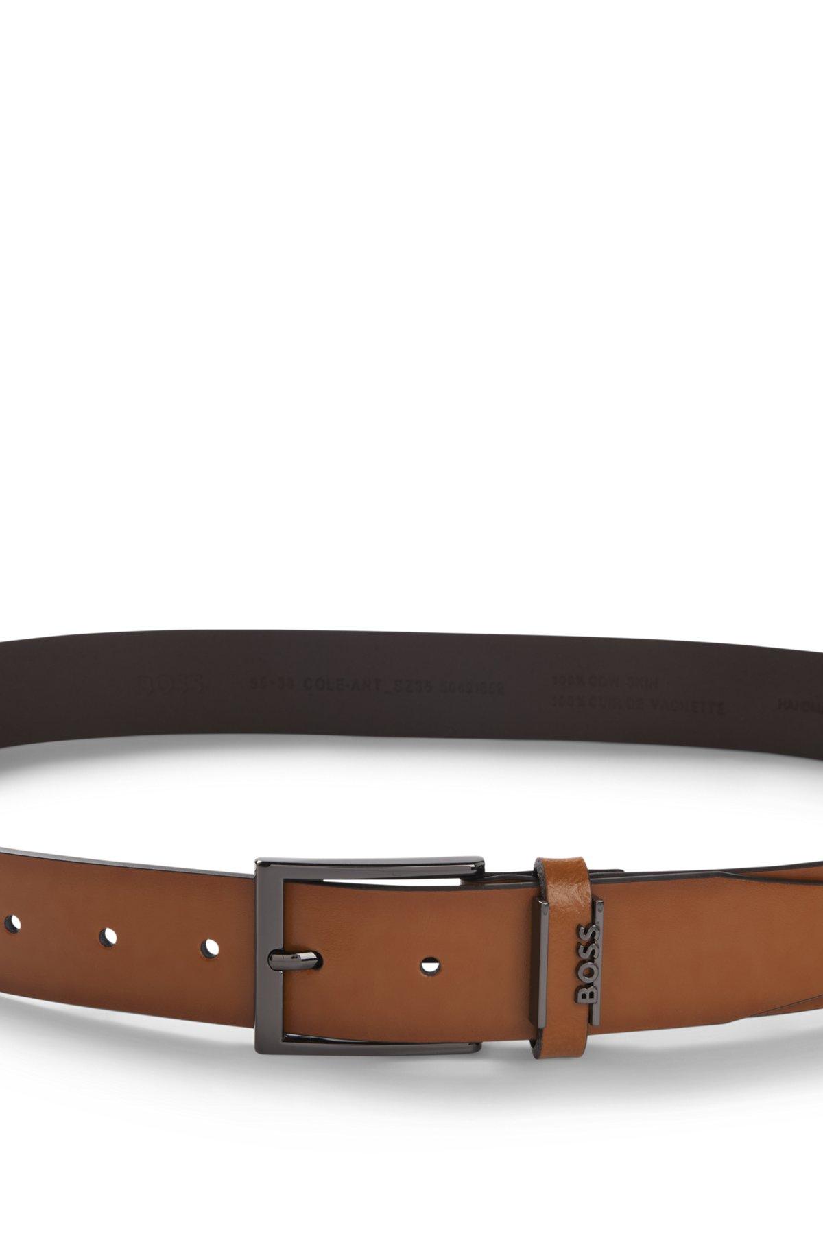 BOSS - Italian-leather belt with logo keeper - Brown Product Image
