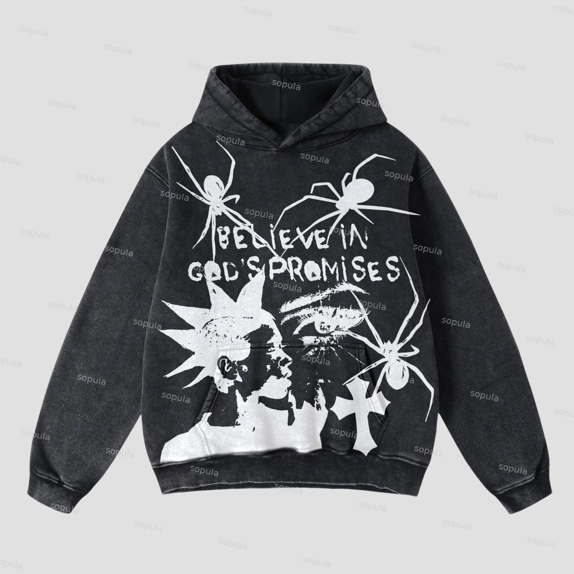 Sopula Spider Religion Vintage Character Portrait Graphics Hooded Sweatshirt Product Image