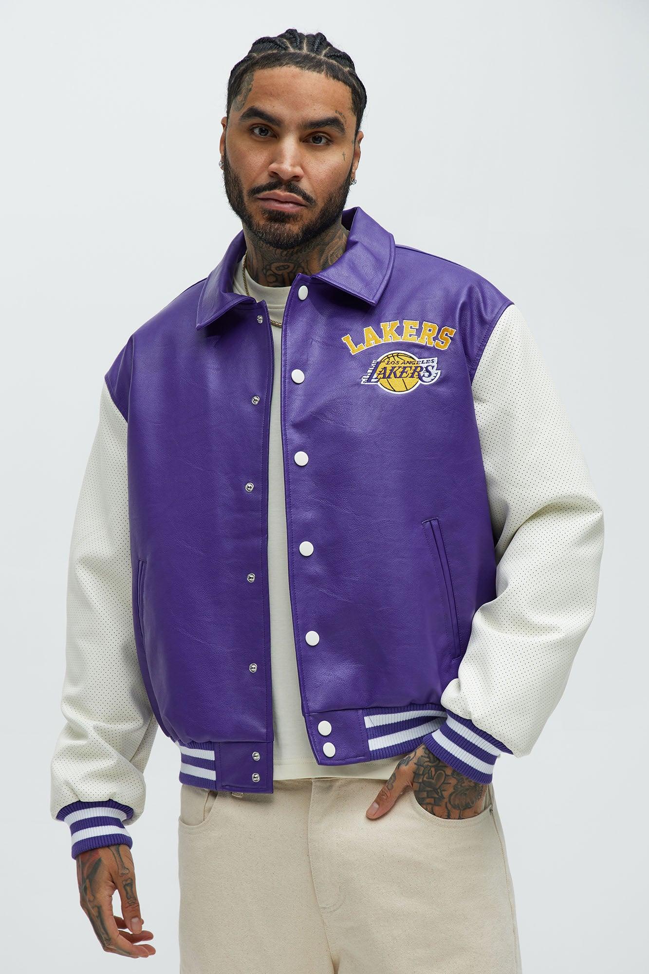 Lakers Top Dawg Faux Pu Collared Varsity Jacket - Purple Male Product Image