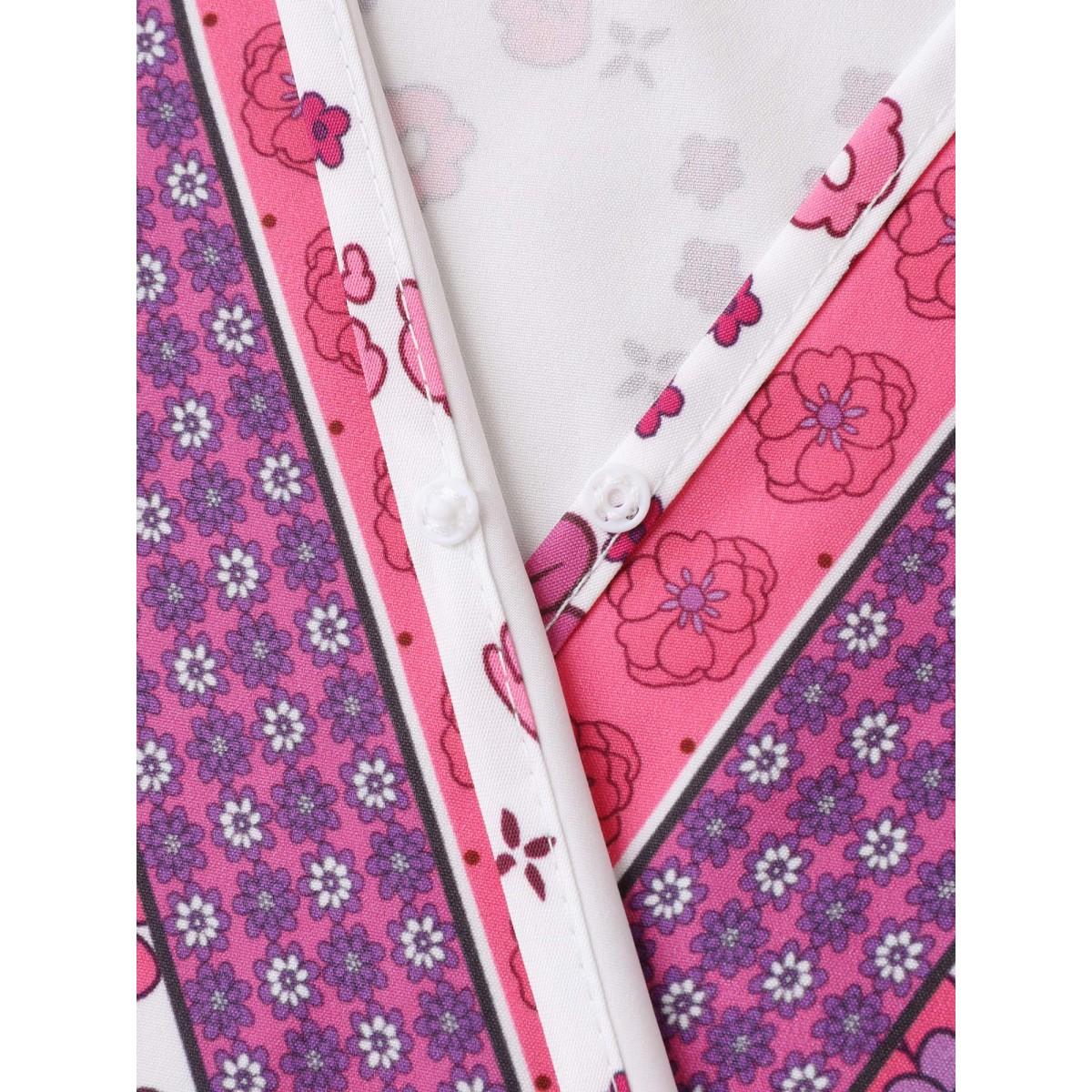 Plus Size Spring Floral Printed Surplice Neck Midi Dress Lilac Women Overlap Collar Short sleeve Curvy BloomChic 28/5X Product Image