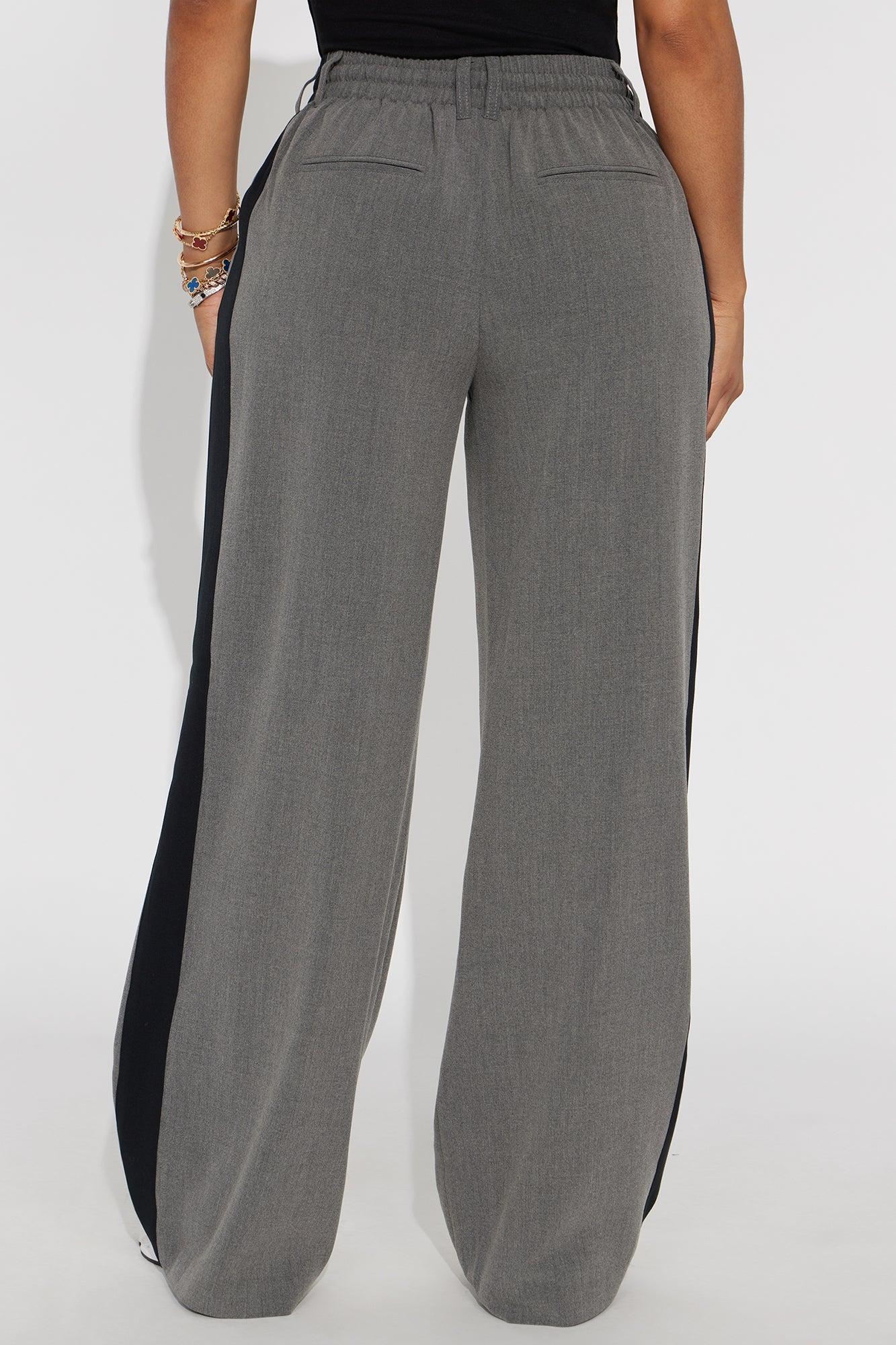 On Track Wide Leg Woven Side Stripe Pants - Charcoal Product Image