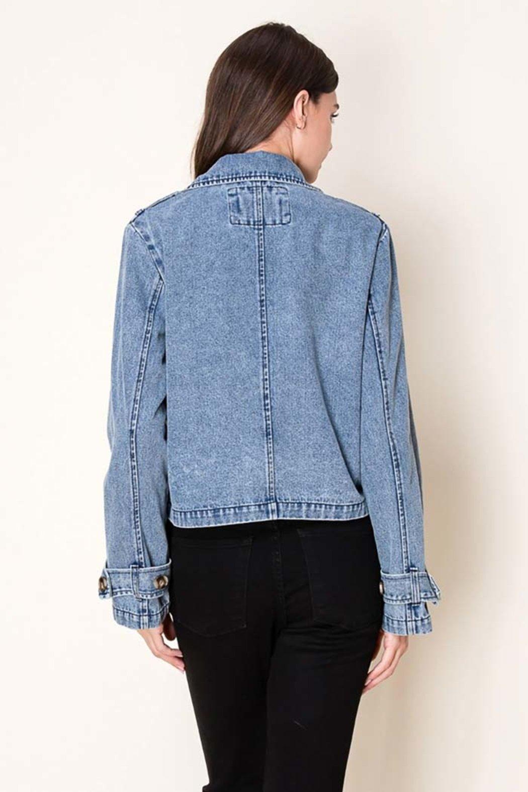 Washed Denim Cropped Trench Jacket Product Image