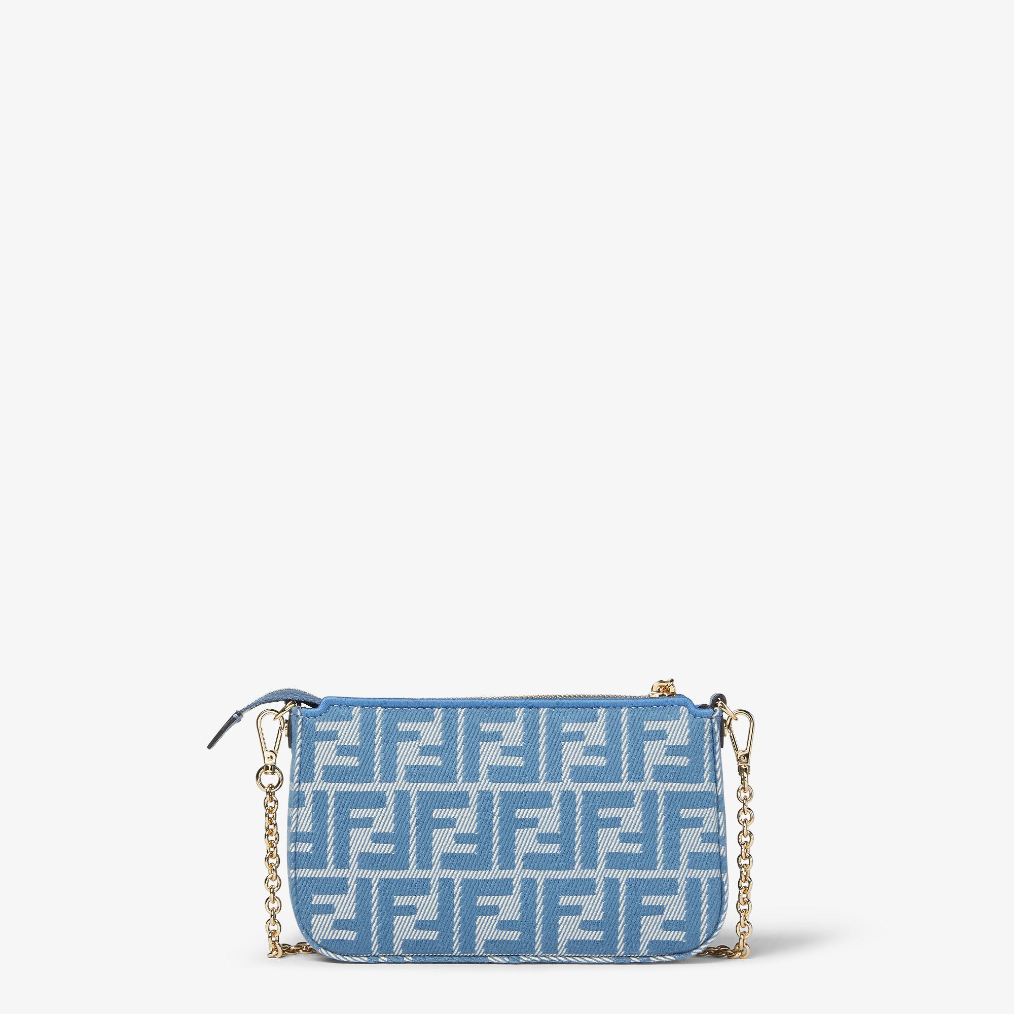 Baguette PouchBlue denim-effect FF jacquard charm pouch with chain Product Image